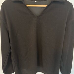 Black V-Neck Long Sleeve Top, Large